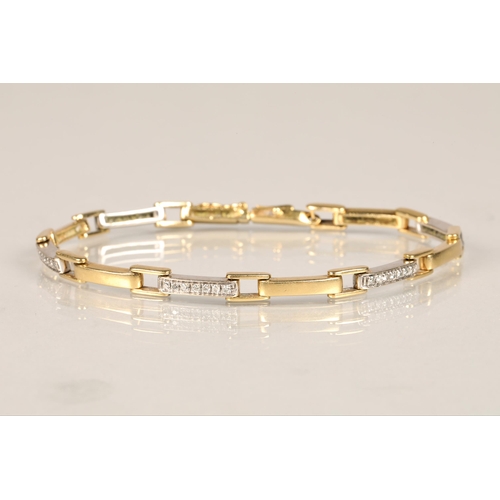 114 - Ladies 18ct white & yellow two-tone gold bracelet, set with diamond chips, length 19cm, weight 1... 