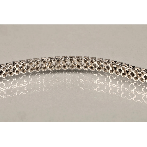 115 - Ladies 9k white gold diamond bracelet, set with two rows of small diamonds, length 19.5cm