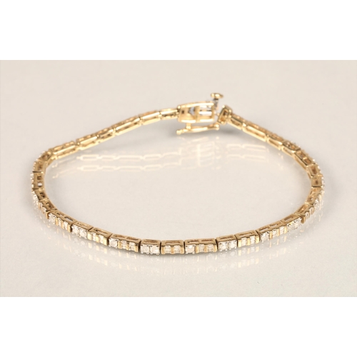 117 - Ladies 9ct yellow gold diamond tennis bracelet, consisting of baguette and brilliant cut diamonds, l... 