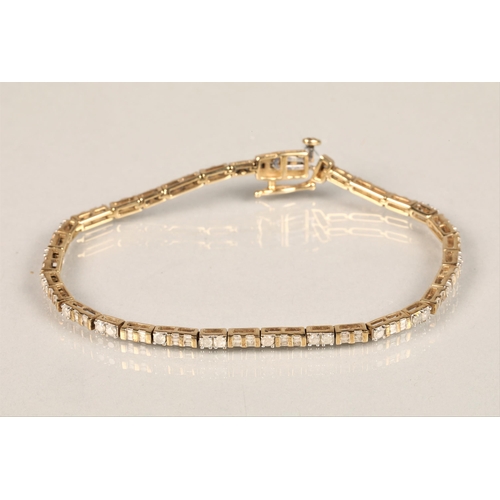 117 - Ladies 9ct yellow gold diamond tennis bracelet, consisting of baguette and brilliant cut diamonds, l... 