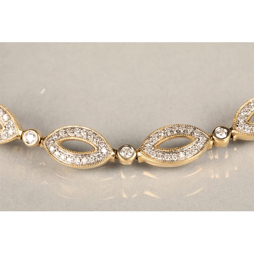 119 - Ladies 18k yellow gold diamond set bracelet, each link set with eighteen small diamonds interspersed... 