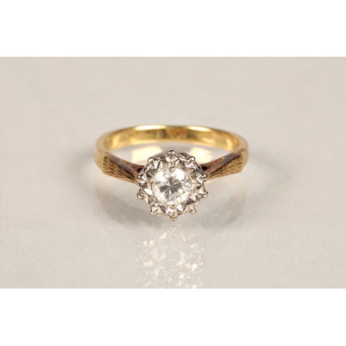 124 - Ladies 18ct gold diamond solitaire ring, central stone 0.4 carat set in an illusion setting on an 18... 