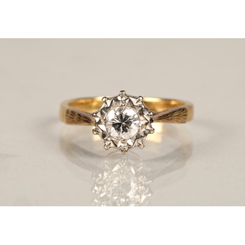 124 - Ladies 18ct gold diamond solitaire ring, central stone 0.4 carat set in an illusion setting on an 18... 