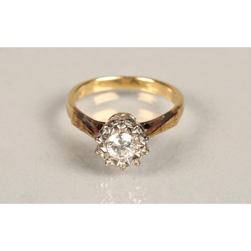 124 - Ladies 18ct gold diamond solitaire ring, central stone 0.4 carat set in an illusion setting on an 18... 