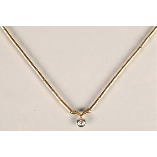 133 - Ladies 18ct yellow gold necklace with single diamond 0.1 carat, weight 12g