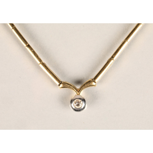 133 - Ladies 18ct yellow gold necklace with single diamond 0.1 carat, weight 12g