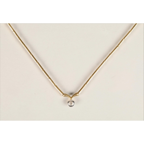 133 - Ladies 18ct yellow gold necklace with single diamond 0.1 carat, weight 12g