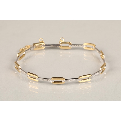 135 - Ladies 18ct white & yellow two-tone gold bracelet, set with diamond chips, weight 7.7g