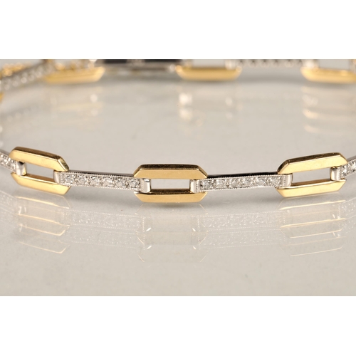 135 - Ladies 18ct white & yellow two-tone gold bracelet, set with diamond chips, weight 7.7g