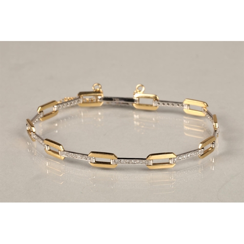 135 - Ladies 18ct white & yellow two-tone gold bracelet, set with diamond chips, weight 7.7g