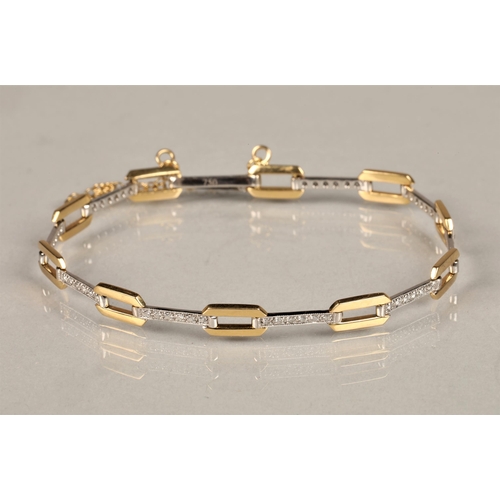 135 - Ladies 18ct white & yellow two-tone gold bracelet, set with diamond chips, weight 7.7g