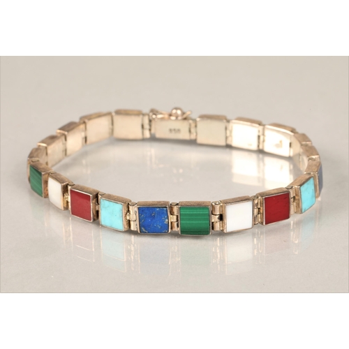 139 - Ladies silver bracelet, set with semi-precious stones, to include malachite, lapis lazuli, length 18... 