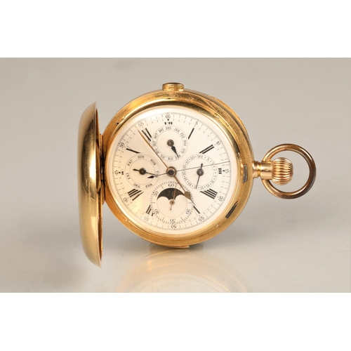 161 - Gents 18ct gold Swiss invicta five hour pocket watch, white enamel dial with roman numeral hour mark... 