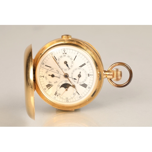 161 - Gents 18ct gold Swiss invicta five hour pocket watch, white enamel dial with roman numeral hour mark... 