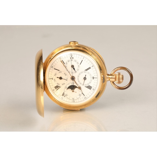 161 - Gents 18ct gold Swiss invicta five hour pocket watch, white enamel dial with roman numeral hour mark... 