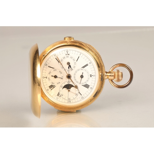 161 - Gents 18ct gold Swiss invicta five hour pocket watch, white enamel dial with roman numeral hour mark... 