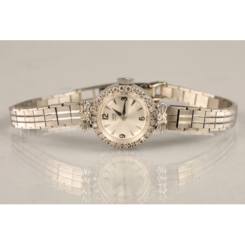 165 - Ladies 9ct white gold Tudor royal wrist watch, silver dial with hour markers with numbers at every q... 