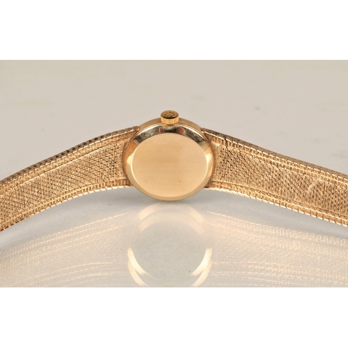 168 - Ladies 9ct yellow gold Omega wrist watch, champagne dial with hour marker batons on a textured 9ct g... 