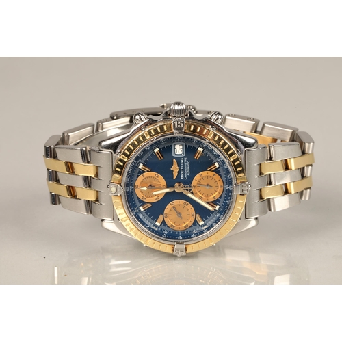 172 - Gents Breitling chronometer automatic wrist watch, blue dial with hour markers with date aperture on... 