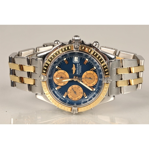 172 - Gents Breitling chronometer automatic wrist watch, blue dial with hour markers with date aperture on... 