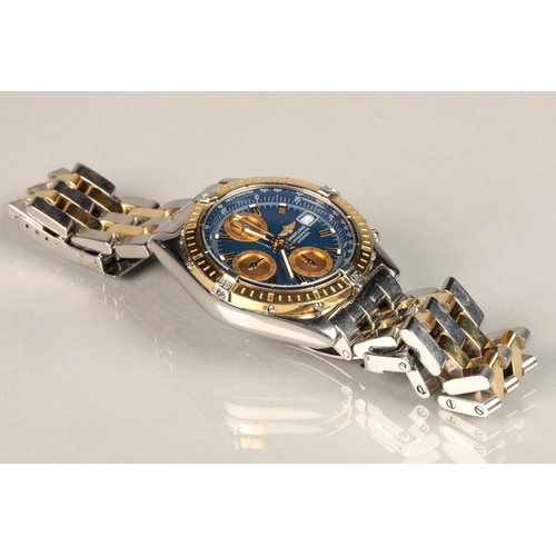 172 - Gents Breitling chronometer automatic wrist watch, blue dial with hour markers with date aperture on... 