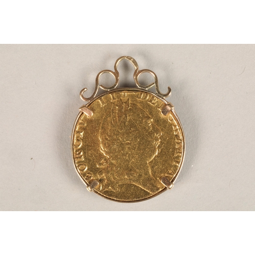 181 - George III gold spade Guinea coin 1792, in pendant mount, total weight 9 grams