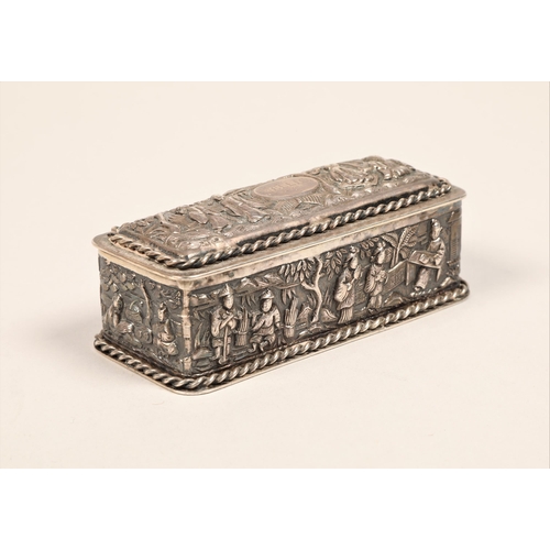 185 - Chinese silver embossed trinket box, decorated with embossed Chinese figures with gilt interior, mak... 