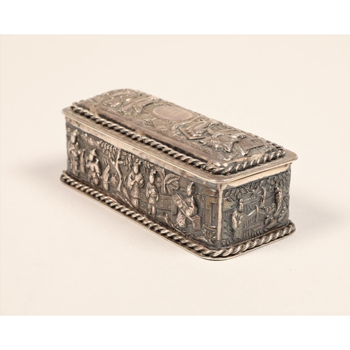 185 - Chinese silver embossed trinket box, decorated with embossed Chinese figures with gilt interior, mak... 