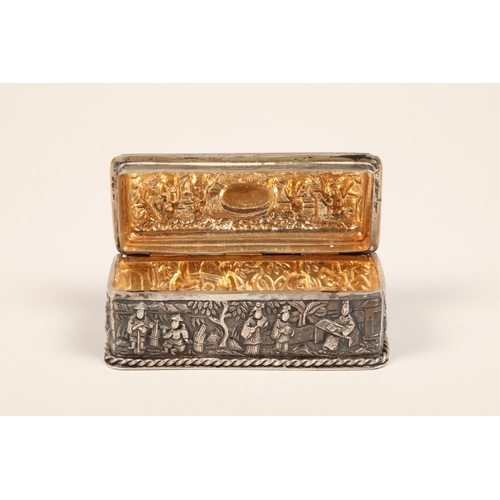 185 - Chinese silver embossed trinket box, decorated with embossed Chinese figures with gilt interior, mak... 