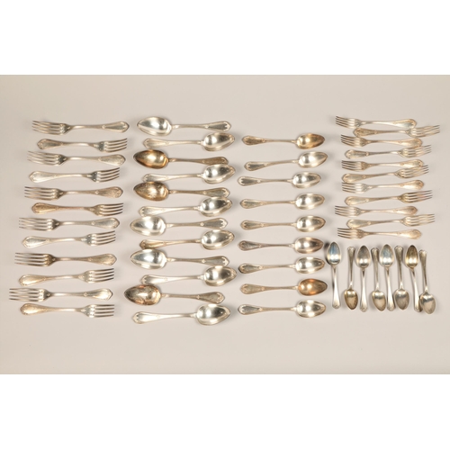 190 - Incomplete suite of fifty-two pieces of Russian silver cutlery, including twelve table forks, twelve... 