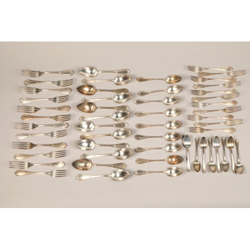 190 - Incomplete suite of fifty-two pieces of Russian silver cutlery, including twelve table forks, twelve... 