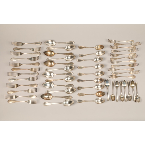 190 - Incomplete suite of fifty-two pieces of Russian silver cutlery, including twelve table forks, twelve... 