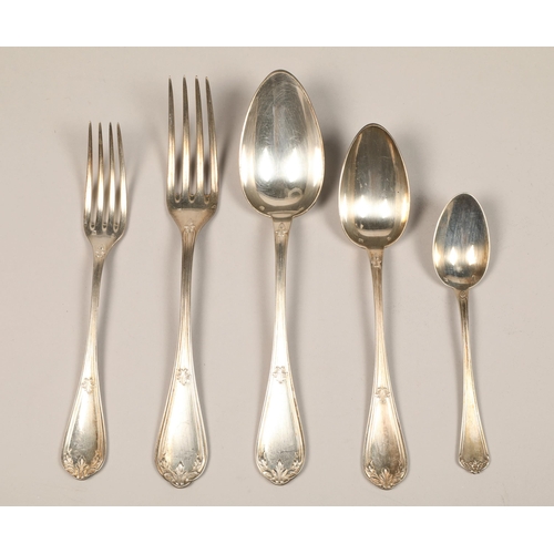 190 - Incomplete suite of fifty-two pieces of Russian silver cutlery, including twelve table forks, twelve... 