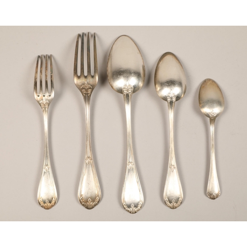 190 - Incomplete suite of fifty-two pieces of Russian silver cutlery, including twelve table forks, twelve... 