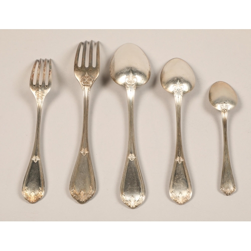 190 - Incomplete suite of fifty-two pieces of Russian silver cutlery, including twelve table forks, twelve... 