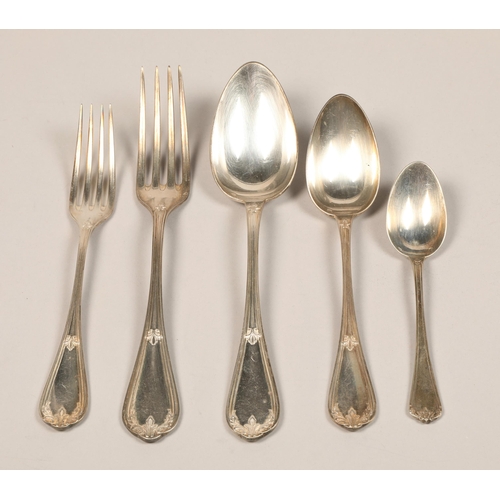 190 - Incomplete suite of fifty-two pieces of Russian silver cutlery, including twelve table forks, twelve... 