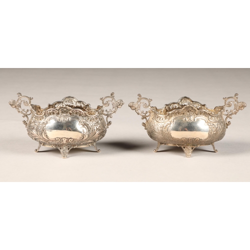 191 - Pair Victorian silver bowls (no liners) twin scroll handles with embossed foliate decoration, assay ... 