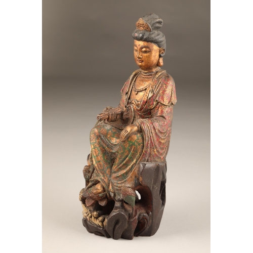 255 - Chinese polychrome painted hardwood figure, late Qing dynasty, height 36cm (from the Lennon collecti... 