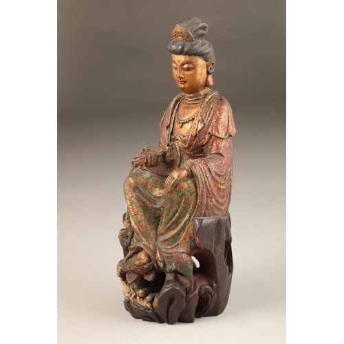 255 - Chinese polychrome painted hardwood figure, late Qing dynasty, height 36cm (from the Lennon collecti... 