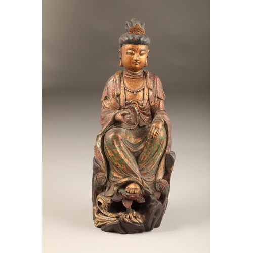 255 - Chinese polychrome painted hardwood figure, late Qing dynasty, height 36cm (from the Lennon collecti... 