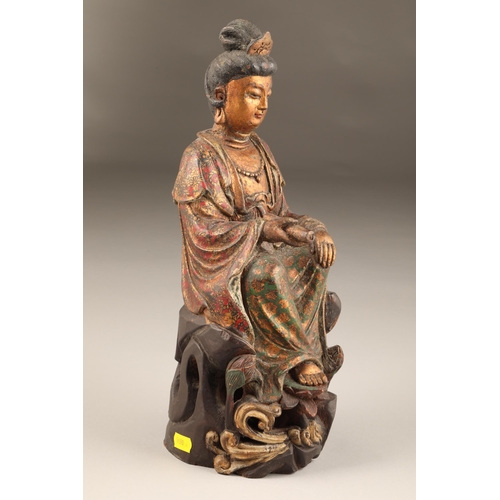 255 - Chinese polychrome painted hardwood figure, late Qing dynasty, height 36cm (from the Lennon collecti... 