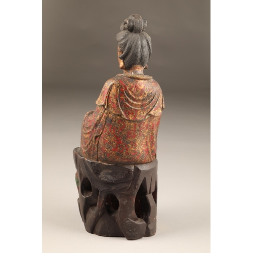 255 - Chinese polychrome painted hardwood figure, late Qing dynasty, height 36cm (from the Lennon collecti... 