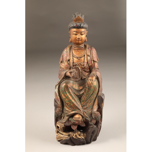 255 - Chinese polychrome painted hardwood figure, late Qing dynasty, height 36cm (from the Lennon collecti... 