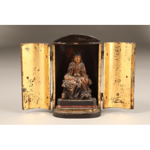 256 - 19th century Japanese portable shrine (zusui) Meiji period (1868-1912) painted carved hardwood Buddh... 