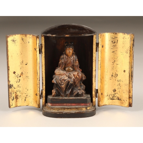 256 - 19th century Japanese portable shrine (zusui) Meiji period (1868-1912) painted carved hardwood Buddh... 