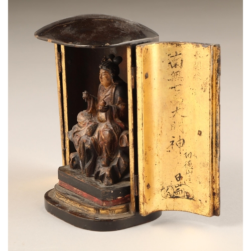 256 - 19th century Japanese portable shrine (zusui) Meiji period (1868-1912) painted carved hardwood Buddh... 