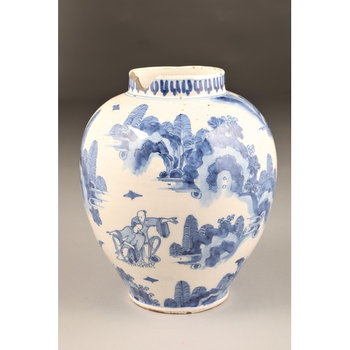 263 - Early Chinese blue and white porcelain vase, possible Kangxi period baluster form, decorated with a ... 