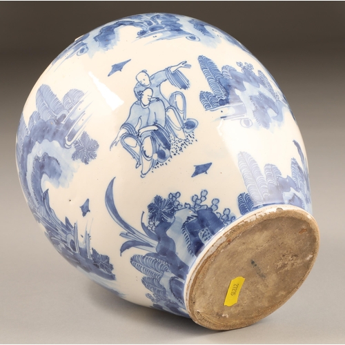 263 - Early Chinese blue and white porcelain vase, possible Kangxi period baluster form, decorated with a ... 