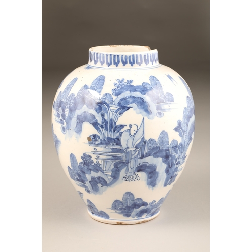 263 - Early Chinese blue and white porcelain vase, possible Kangxi period baluster form, decorated with a ... 