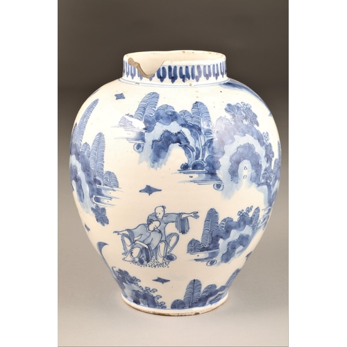 263 - Early Chinese blue and white porcelain vase, possible Kangxi period baluster form, decorated with a ... 